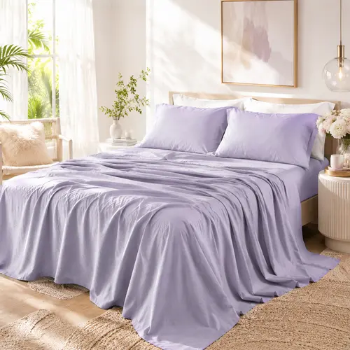 Bedlifes Washed Stone Linen Floral Sheets – Soft Breathable Cooling French Flax Bed Sheets, 4-Piece Set Luxury Hotel Quality Bedding, 16"-24"Deep Pocket All Season
