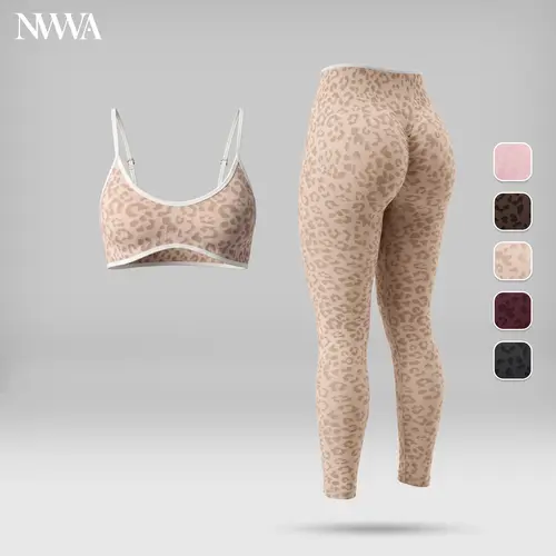 Women’s Leopard Print 2-Piece Fitness Sportswear Set - Thin-Strap Color-Block Sports Bra, High-Waisted Tummy Control Leggings, Active Sportswear, Quick Dry, Moisture-Wicking, Breathable, Fitted, Machine Washable Gym Running Gear, Matching Sets for Women,