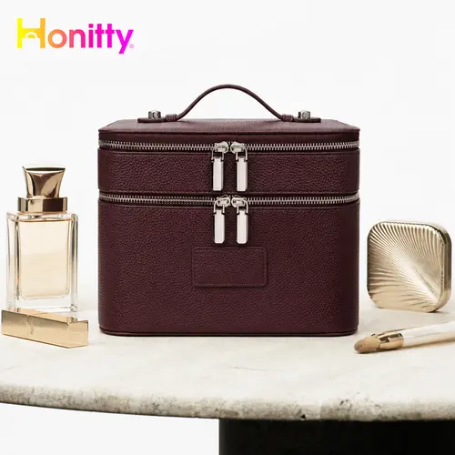HONITTY Dual Vanity Case - Leakproof Travel Makeup Bag Organizer with Removable Divider, Portable Slip-On Zipper-Closure Compact Cosmetic Bag for Party, Holiday