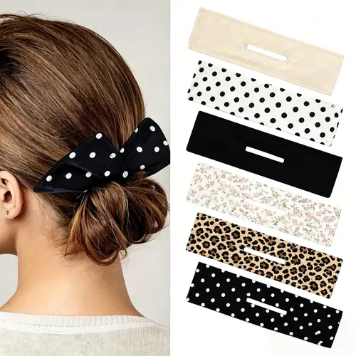 Women's 6-Pcs Fabric Bow Hair Bun Shaper - 3-Step Lazy Twist Styling Wrap, Easy Styling French Bun Maker for Female Everyday Wedding Hair Accessories