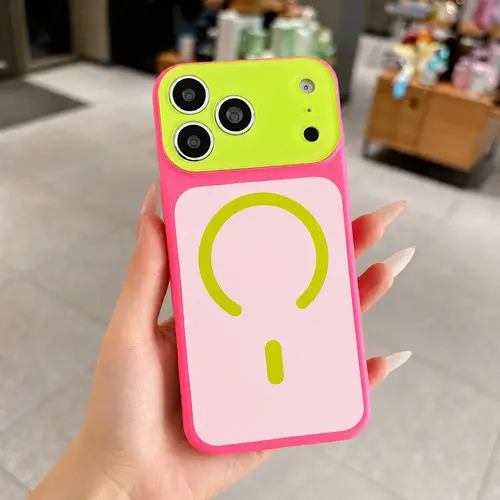 Magnetic Color Block Phone Case For iPhone 17 Pro Max 16 15 14,Crystal Full Camera Lens Protection,New Summer Dopamine Color Block Phone Case for Women Girls