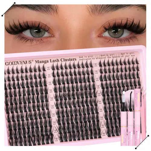 【S】Dolly | Goddvenus Manga Lash Clusters 10-16mm Fluffy Cluster Eyelash Natural Wispy 300 Pcs Fairy Eyelash Clusters