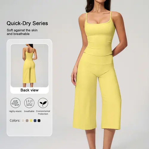Women's Two-Piece Sportswear Set, Soft High-Elastic Fabric, Adjustable Straps, High-Waisted Wide-Leg Pants, Comfortable and Breathable Activewear, Yoga Workout Activewear