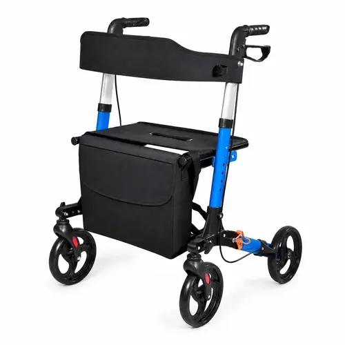 Foldable Rollator Walkers with Seat for Seniors, Big Wheels, 330 lb. Weight Capacity, Adjustable Handles and Seat Height, Lightweight Rolling Walker
