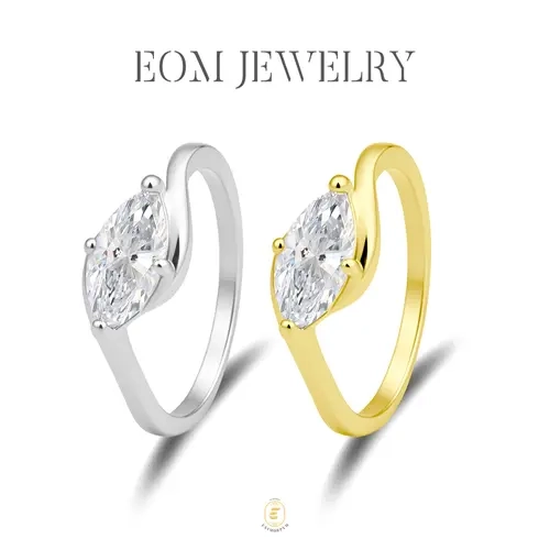 Moissanite 1ct-2ct Rippling Romance Marquise Solitaire Ring Silver-Plated Jewelry Wedding Engagement Anniversary Valentine's Day Birthday Gift Daily Wear