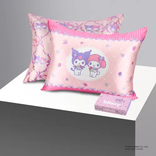 Hello Kitty Melody & Kuromi Blissy Silk Pillowcase – 100% Pure Mulberry Silk – Improve Hair, Skin & Health While You Sleep!