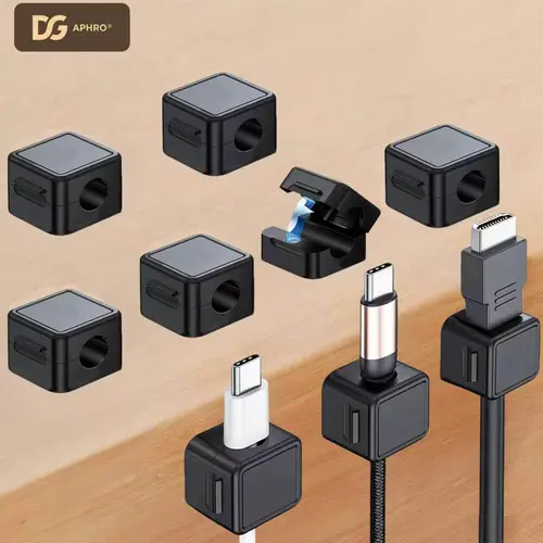 DGAPHRO 9-Pack Magnetic Cord Organizers - 7.5mm Diameter Sleek Adhesive Office Desk Accessory, Damage-Free 1-Hand Snap Cable Management Tool for Flat Surfaces & Car Use, No Damage or Residue Black Charger Cord Holder