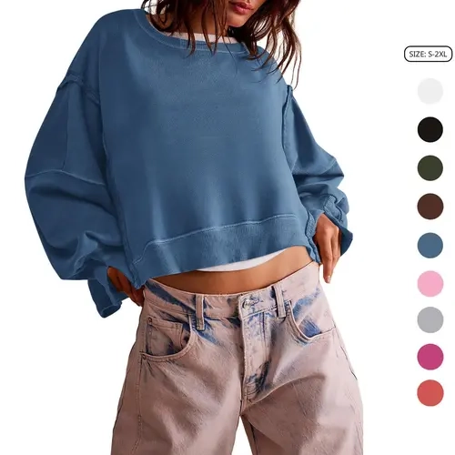 Imily Bela Womens Cotton Casual Sweatshirt Long Sleeve Tops Crewneck Loose Fit Tee Pullover Crop Tshirt Side Slit Fall Fashion Halloween Orange