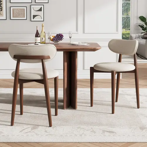 Set of 2 Modern Wooden Dining Chairs – Creamy White Upholstered Seats – Sturdy Wood Legs – Farmhouse Style for Dining Room or Vanity – Classic Creamy White/Walnut Finish,dorm essentials,home decor