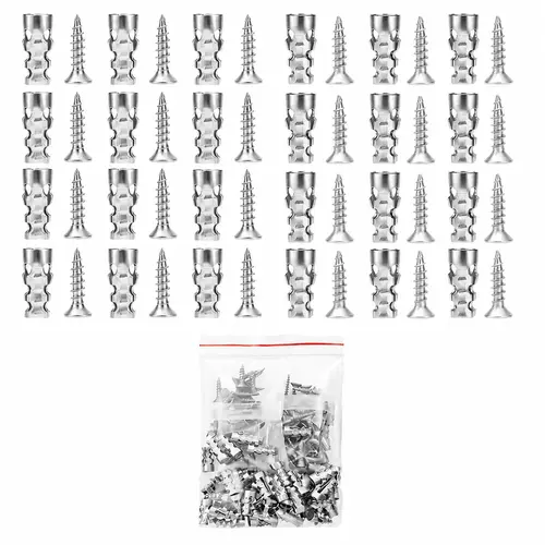 High Strength 6×14mm Hinge Repair Screws & 60-Pack Short Wall Anchors, Stripped Thread Fixer for Tile-Stone-Cab Mounting, Bathroom Restoration Set, Ideal for Home Users, Short Exp. Tool