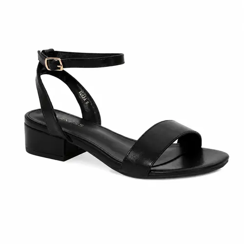 BERNESS Adara Women's Plain Classic Cute Black Open-Toe Low Block Dressy Sandals - Adjustable Ankle Strap Buckle, Elegant Daily Fashion Shoes for Women, Wedding Guest & Party Footwear