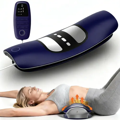 DRwiik Low Frequency Lumbar Massager - Lumbar Stretcher with Dynamic Traction, 12-Level Electrotherapy, 3-Level Vibration Massage, Thermal Therapy, Adjustable Speed, Control System for Low Back Pain Relief, Home Therapy Waist Care