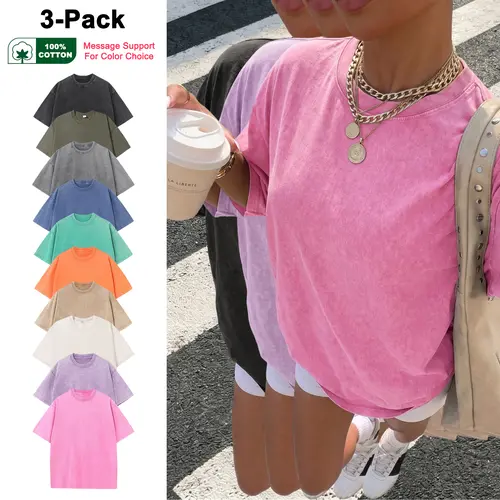 Women’s 100% cotton vintage distressed crewneck T-shirt, unisex oversized loose fit, comfortable couples’ style washed short-sleeve top, suitable for all seasons as a base layer and ideal for everyday wear.