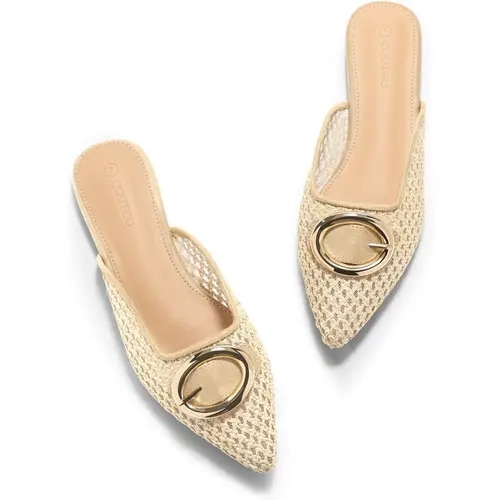Coutgo Women's Woven Raffia Mules - Pointed Toe Slip-On Ankle Footwear with Metal Detail, Basic Lightweight Rubber-Soled Summer Casual Flats,back to school,back to school haul