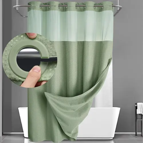 No Hook Shower Curtain with Snap in Liner -grey Waffle-Pattern Shower Curtain Double Layer Shower Curtain -Fabric Waterproof Inner Liner,Bathroom Accessory for Home, Hotel, Salon & Dormitory Decor