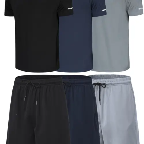 Men's Quick-Dry Lightweight Sportswear Set, 6-Piece, Workout Sets, Activewear Running Outfits, Ideal for Running and Outdoor Activities, Reflective Stripes, Slim-Fit Design