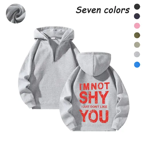 Men’s Casual Solid Half-Zip Hooded Sweatshirt - Polyester, Long Sleeve, Drop Shoulders, Normal Type Fit, All Ages Male Clothing, Machine Washable for Autumn & Winter Wear, Plain Basic Top, Unisex