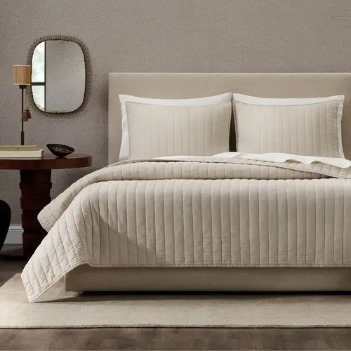 Jeremiah Brent Home 3-Pc Cotton Gauze Weave Channel Rice Stitch Doublecloth Quilt Set - Breathable Bed Set, Hypoallergenic Fill, Down-Alternative, All Seasons, Airy Softness, Machine Wash, OEKO-TEX Made in Green Certified Bedding Option