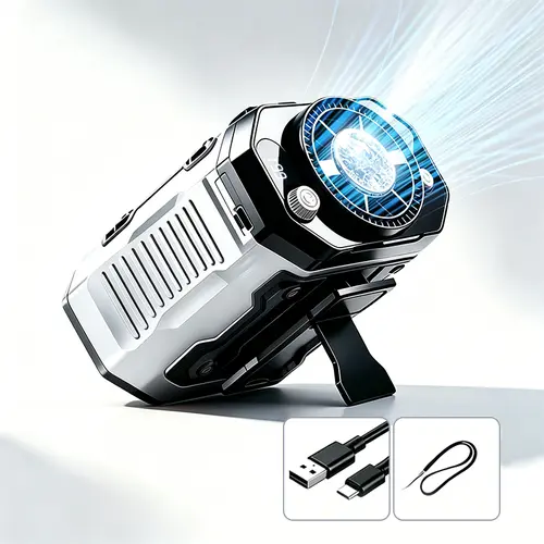 HOOYS Multifunction Semiconductor Ice Cooling Handheld Portable USB & Mobile Fan, 3600mAh, Rechargeable, 199-Speed Adjustable, Waist Clip, Flashlight, Power Display, Compact Mini Clip-On Design, USB Port, Portable Fans for Jobsite Camping