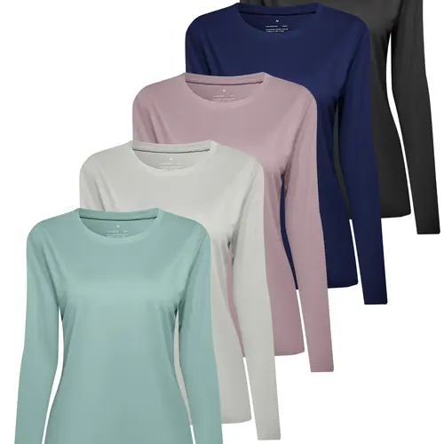 Comfortable Women's 5-Piece Long-Sleeve Sports T-Shirt Set Soft Multi-Color Palette for Fitness & Everyday Wear Ideal for Casual & Fitness Wear,summerwins, T Shirts, Shirts For Women summerwins,travel essentials,camping essentials