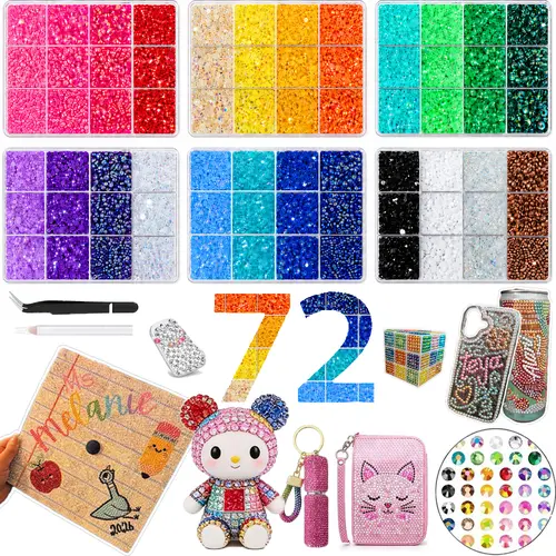 72-Color Jelly Synthetic Rhinestones Bedazzling Kit, 3mm Multicolor Resin Flatback Gems for Diamond Art, Nail Art, Crafting Book & Shoes - Rhinestone Bedazzling Kit for Nail Decoration