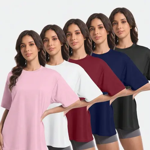 Women's 5-Piece Oversized Short-Sleeve Sports T-Shirt Set, Multi-Color Activewear, Comfortable Athletic Apparel for Gym & Home, T Shirts for Women, Oversized Tshirt,summerwins summerwins,travel essentials,camping essentials