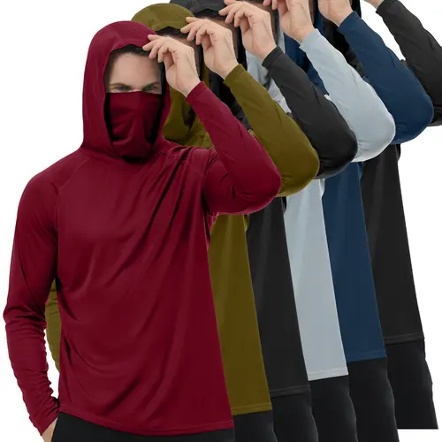 HOVSIYLA 6 Pack Mens Sun Protection Fishing Hoodie with Face Mask Long Sleeve Compression Work Shirt Construction Quick Dry,travel essentials,camping essentials