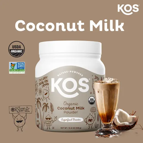 KOS Organic Creamy Coconut Milk Powder, USDA Certified Organic - 0g Sugar, MCT Plant Based Creamer for Coffee, Smoothies, Vegan, Keto, Paleo Friendly, Non-GMO, Gluten or Dairy- 12.6oz, 179 Servings