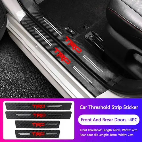 4pcs Car Door Sill Threshold Stickers, Car Decals, Protector Strips, Car Accessories Interior for TRD Corolla Yaris Aygo Prius Chr Camry Auris Avensis, Easy Installation