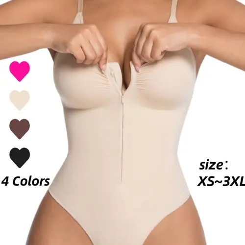 Women's Seamless Shapewear Jumpsuit, Front Zip Design, Tummy Control Thong Style, Abdomen Control Bodysuit, All Seasons Wear, Comfortable Fit, Underwear