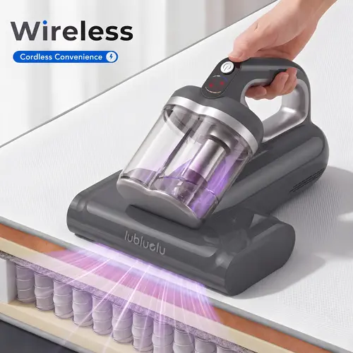Cordless Mattress Vacuum Cleaner - 17kPa Strong Suction, UV-C Light, High-Frequency Tapping, Heated Air, Lightweight Portable Vacuum, Portable Size, Handheld Multi-Functional, High Efficiency Ultrasonic Dust Mite Remover, Indoor, US Plug for Beds, Sofas