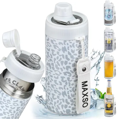 MAXSO Vacuum Insulated Stainless Steel Sealed Can Cooler with Fizz Lid & Spill Guard - Fits 12oz Cans, Slim Cans, 12oz Bottles; Doubles as Tumbler/Coffee Cup - Portable Insulated Drinkware for Beach Use, Insulation, Slim Shape, Coldbrew Vacuum Flasks
