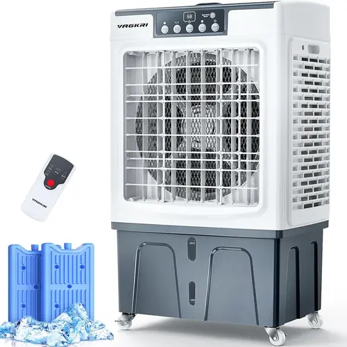 VAGKRI Swamp Cooler, 2100–3100 CFM evaporative air cooler with 3 modes and wind speeds, 120° oscillation, 24h timer, portable outdoor air conditioner with auto fill for patio, garage, commercial use