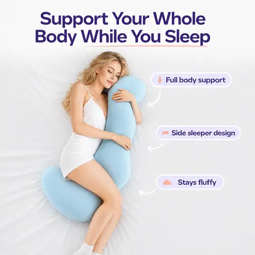 【Back to School】Upgraded Extra Long BodyAlign Ergonomic Full Body Cooling Pillow, Maternity Side Sleep Support Pillow for Back, Belly, Hips & Legs, Washable Cover, Pain & Pressure Relief
