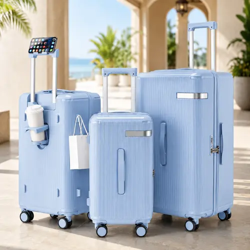 【Back To School 】3 Piece Luggage Set, Hardside Suitcase Set with 20 24 28 Inch  Checked Luggage, Combination Lock, Phone Holder, Cup Holder, Side Hook,back to school shopping