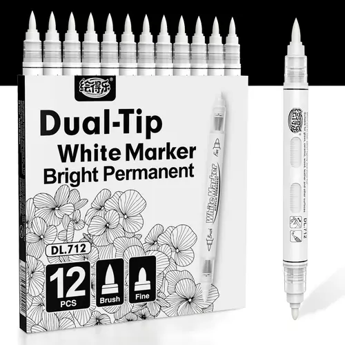 Hdele Dual Tip Acrylic Paint Permanent Art Markers Set - 1mm Fine & 1-8mm Brush Tips, Direct Liquid Ink White Pens for Rock Painting, Classmates, Multi-Surface Office Art Supplies