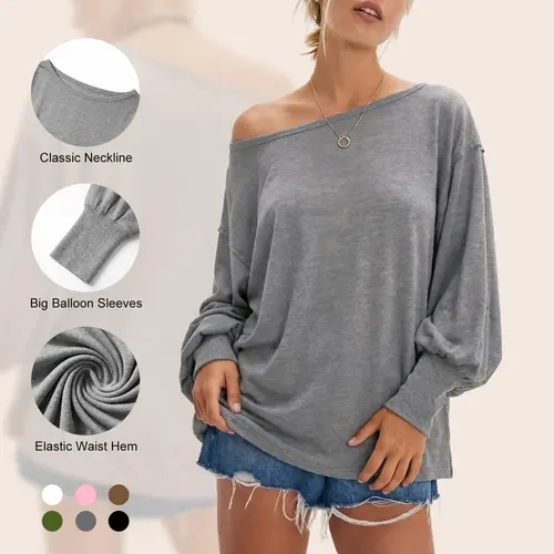 Imily Bela Women's Oversized Off Shoulder Tops Casual Long Sleeve Batwing Sleeve Loose Tunic Sweatshirt Pullover