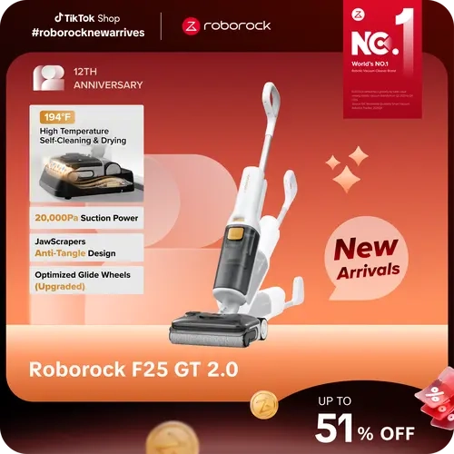 [new arrivals] Roborock F25 series GT 2.0 wet and dry Vacuum Cleaners, 20000Pa Suction, 194°F Self-Cleaning Electric Mop, 180° Lie-Flat Edge to Edge Mopping for Tile, Hardwood Floors, Lightweight  #roborocknewarrives #TikTokShopBackToSchool