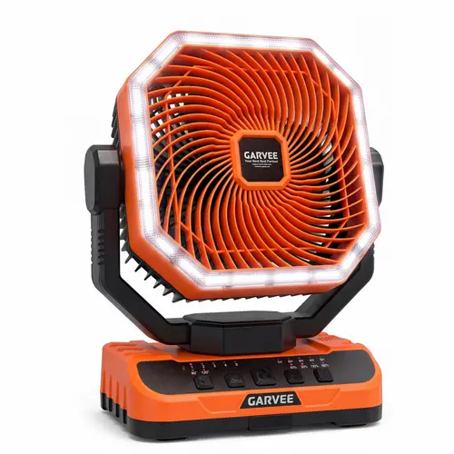 Garvee Cordless 40000mAh High-Capacity Portable Fan with USB Port, 5 Speeds, 270° Rotating Head, 360° Hanging Hook, Remote Control, Timer, Built-in LED Lamp – Beat the Heat for Outdoor Activities, Camping, Car Travel