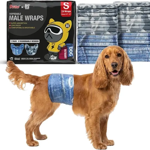 Dono Disposable Male Dog Wraps - Multi-Size (Including Small) Dog Diapers with Elastic Waistband, Fasteners, Wider Belly Bands, Thicker Core, Super Absorbent, Leak-Proof Fit for Travel, Excitable Urination (Many Uses, No Mess)