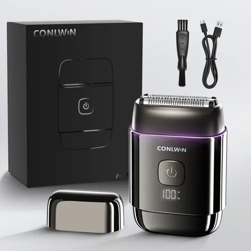 CONLWIN Mini Electric Foil Shaver - 3D Floating Heads, IPX7 Waterproof, USB-C Charging, 120-Day Battery Life, UV-C Sterilization, Auto Cleaning, LED Display, Compact Portable Design, Ideal Father's Day Gifts, SummerWins,father'sdaygifts, Body, Stainless S