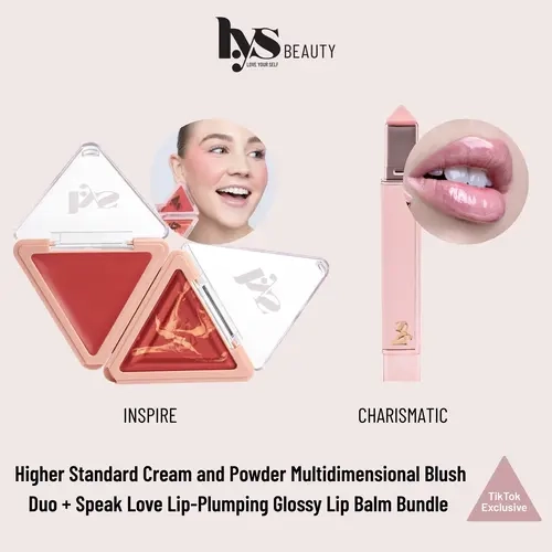 LYS Beauty Lip-Plumping Glossy Balm + Cream and Powder Blush Bundled S