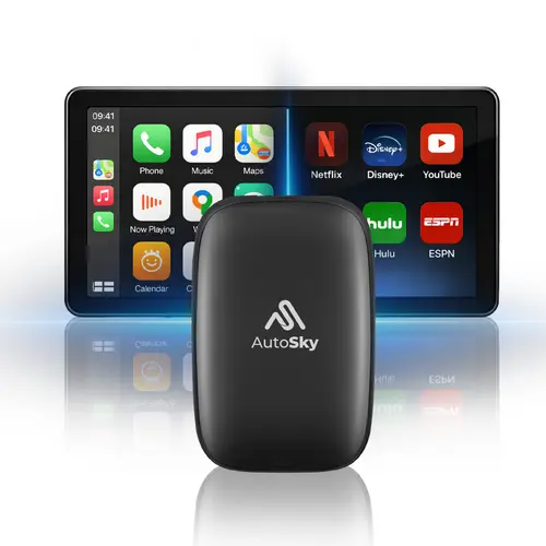 AutoSky AI Box Lite - Wireless CarPlay & Android Auto, Easy Wi-Fi Streaming (Netflix, Hulu, Disney+, ESPN, YouTube) for Passengers on Road Trips | Requires Factory Wired CarPlay - Read Before Ordering
