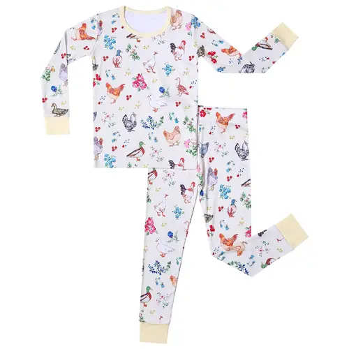 Kids' Bamboo Viscose Long Sleeve 2-Piece Snug Fit Pajama Set, Toddler & Youth Sleepwear for Boys & Girls (18M-5Y) Sleep Suit Cozy