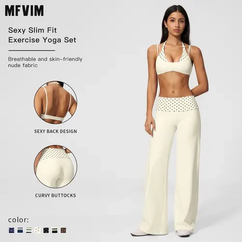 MFVIM women’s halter yoga set — breathable “naked feel” fitness bra and high-waisted wide-leg athletic pants, two-piece slim-fit training workout apparel,back to school,back to school haul
