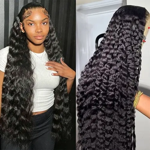 Bling Hair Female Brazilian Deep Wave Human Hair Lace Front Wig, 13x4/13x6 HD Lace Frontal, 36/38 Inch Long, Lightweight, Anti-Tangle, Breathable Curly Wig for Women