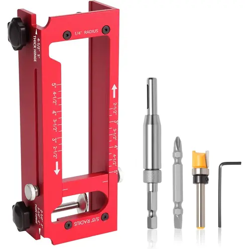 GJANSH Door Hinge Jig - Door Hinge Cut Out Tool for Door & Cabinet Hinges, Adjustable Mortising Template Fits 2.5" to 5" Hinges with 1/4" & 5/8" Radius & Square Corner Tools toolupgrade