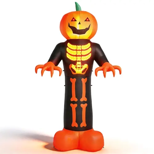 Ubesgoo 12FT Giant Spooky Ribbed Pumpkin Reaper Inflatable with Spooky Claw Hands, Waterproof Halloween Outdoor Display Ornament with 3 LED Lights, 115-Bead String Lights, Black & Orange for Backyard Glow Up