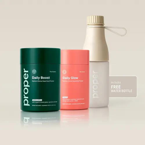 The Daily Boost & Glow Bundle – Includes The Greens Daily Boost + The Corals Daily Glow Superpowder Blends and Free Water Bottle