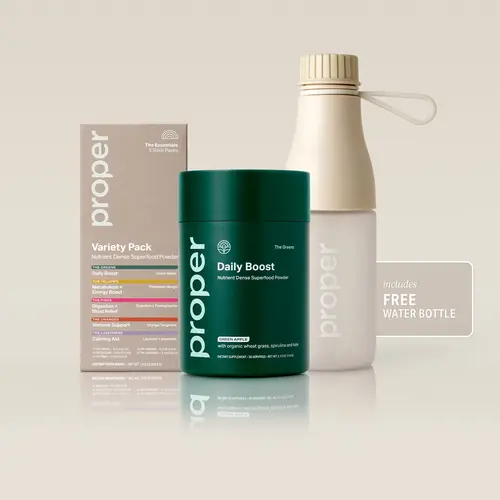 The Green Routine Jar and Variety Stick Packs – With Organic Wheatgrass, Spirulina, Chlorella, Probiotics - Apple Flavor and Free Water Bottle